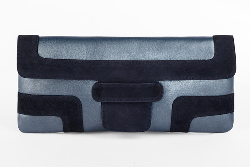 Women's denim blue and navy blue small baguette bag - Profile view